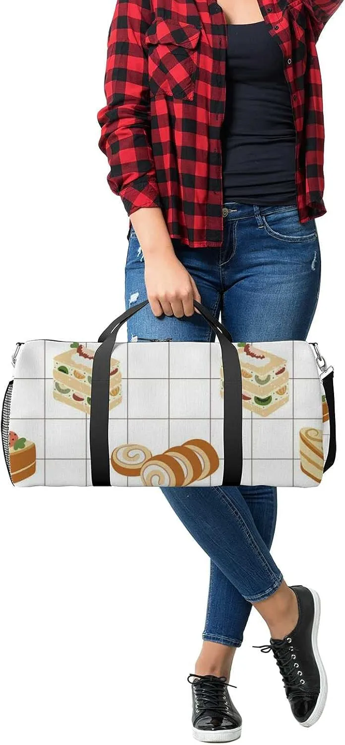 Sports Gym Bag for Women and Men Waterproof Bakery Food Illustration Fruit Cake Castella Duffel Bag Lightweight Carryon Traveling Boarding Gripsack