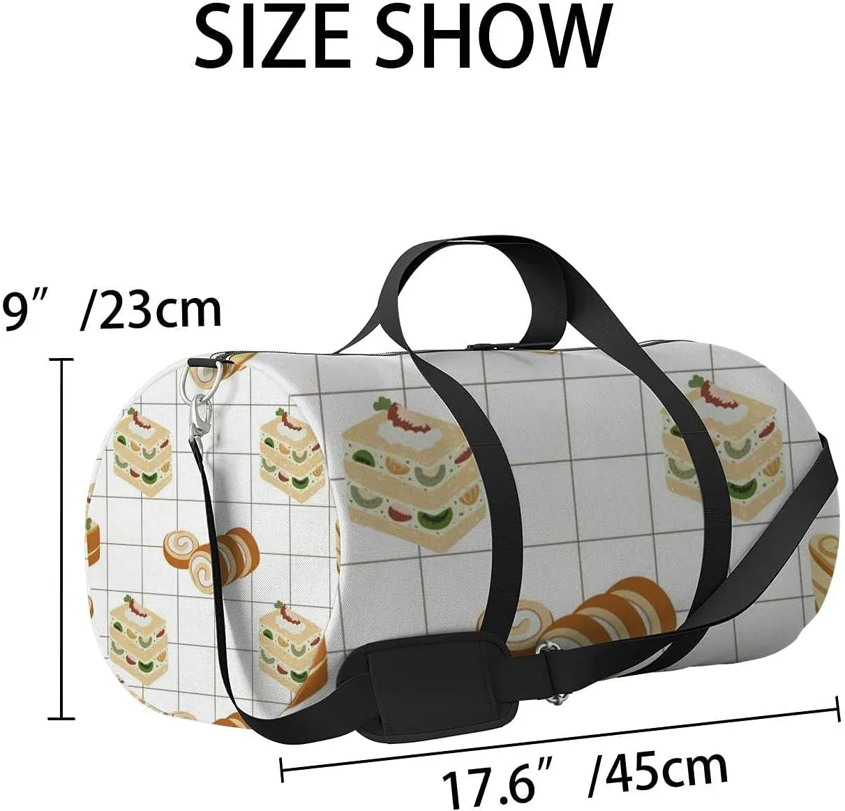 Sports Gym Bag for Women and Men Waterproof Bakery Food Illustration Fruit Cake Castella Duffel Bag Lightweight Carryon Traveling Boarding Gripsack