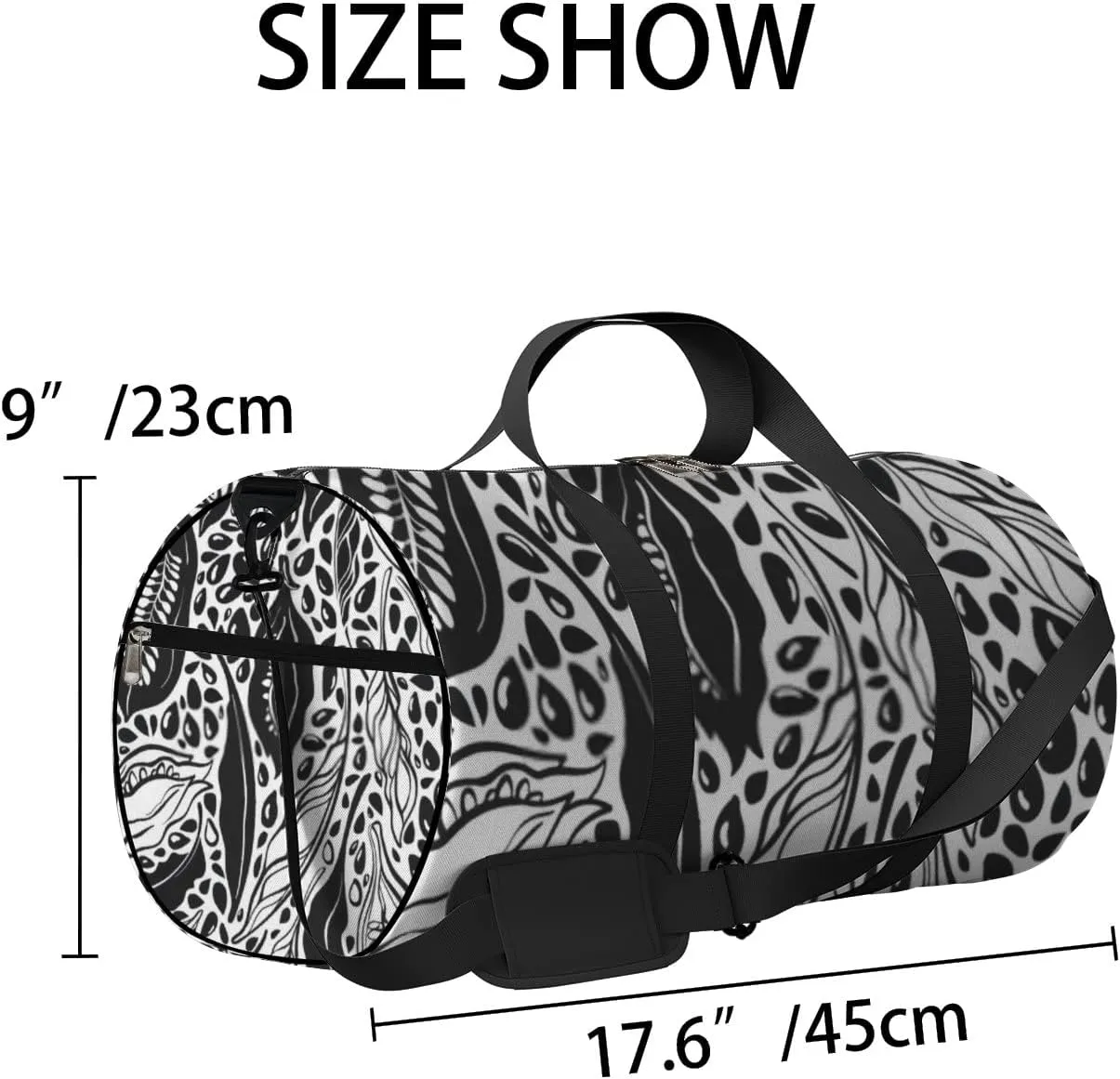 Sports Gym Bag for Women and Men Waterproof Black Seed Sketch Pattern Duffel Bag Lightweight Carryon Traveling Boarding Gripsack