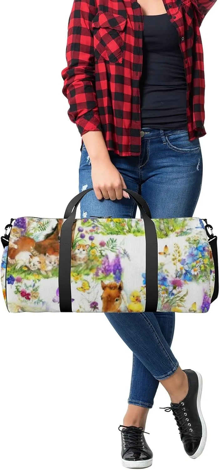 Sports Gym Bag for Women and Men Waterproof Cartoon Cute Horses Summer Field Duffel Bag Lightweight Carryon Traveling Boarding Gripsack