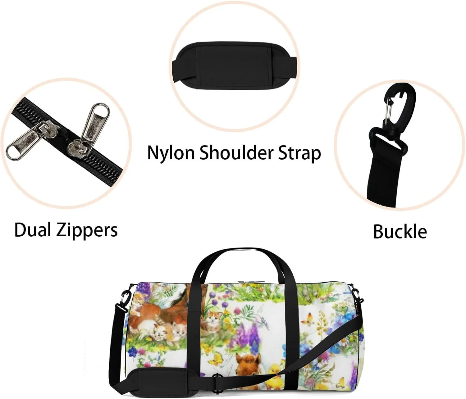 Sports Gym Bag for Women and Men Waterproof Cartoon Cute Horses Summer Field Duffel Bag Lightweight Carryon Traveling Boarding Gripsack