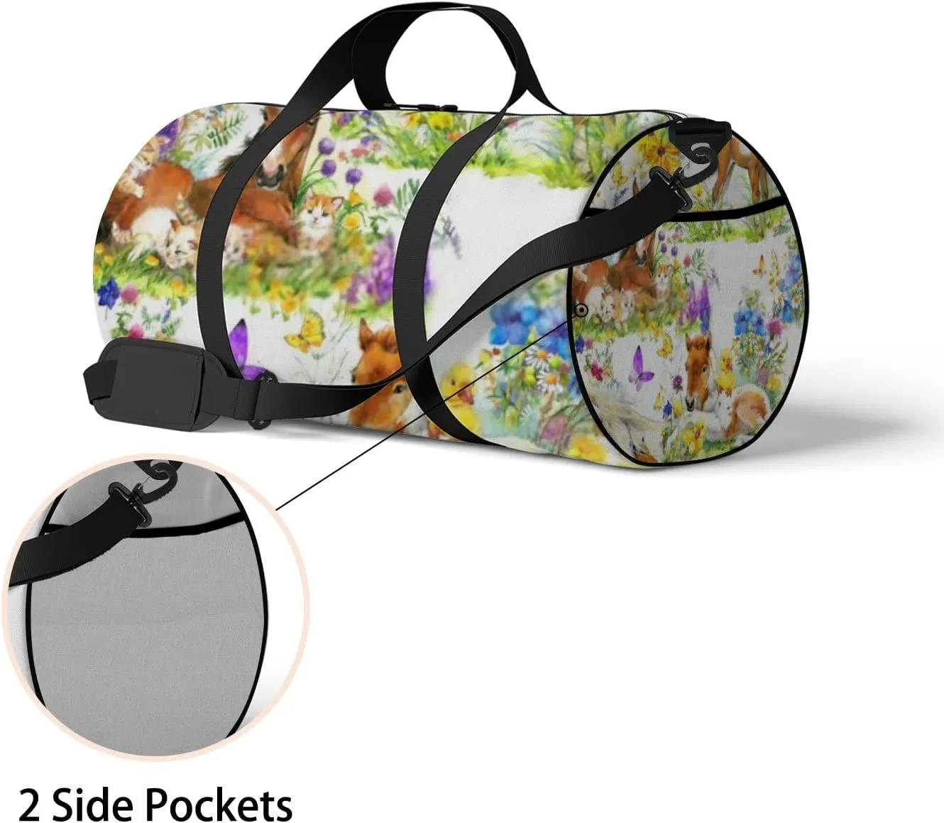 Sports Gym Bag for Women and Men Waterproof Cartoon Cute Horses Summer Field Duffel Bag Lightweight Carryon Traveling Boarding Gripsack