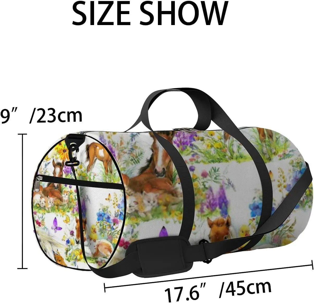 Sports Gym Bag for Women and Men Waterproof Cartoon Cute Horses Summer Field Duffel Bag Lightweight Carryon Traveling Boarding Gripsack