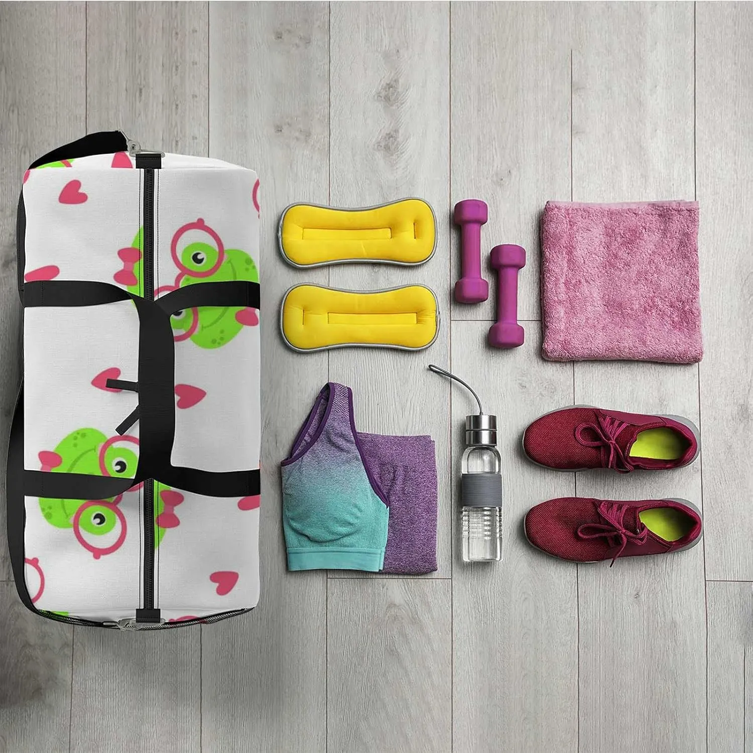 Sports Gym Bag for Women and Men Waterproof Cute Frogs Pattern Duffel Bag Lightweight Carryon Traveling Boarding Gripsack