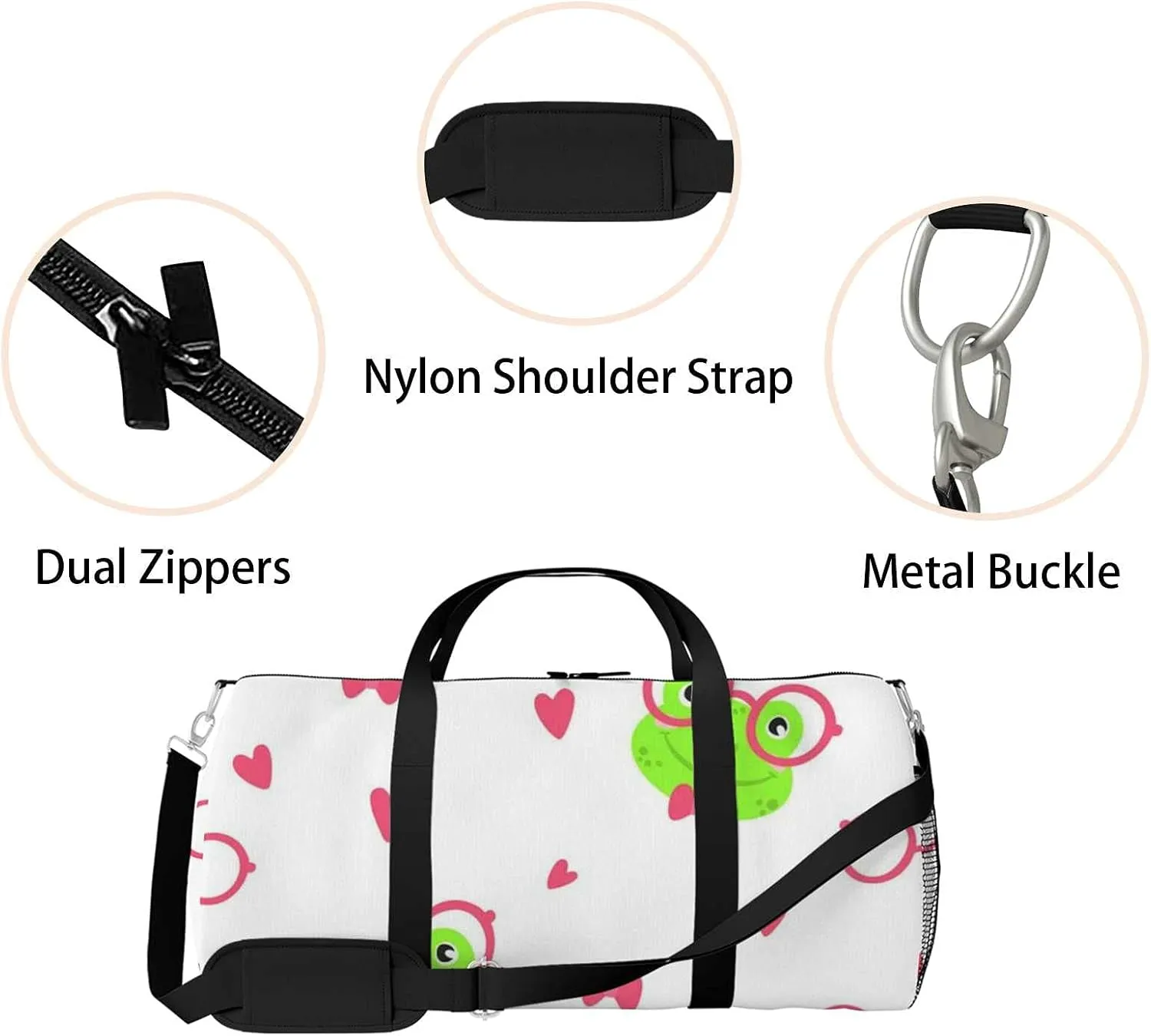 Sports Gym Bag for Women and Men Waterproof Cute Frogs Pattern Duffel Bag Lightweight Carryon Traveling Boarding Gripsack