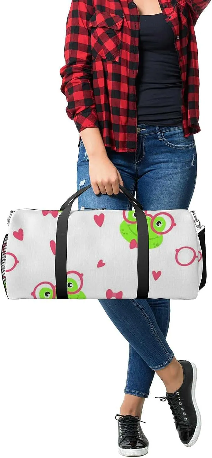 Sports Gym Bag for Women and Men Waterproof Cute Frogs Pattern Duffel Bag Lightweight Carryon Traveling Boarding Gripsack