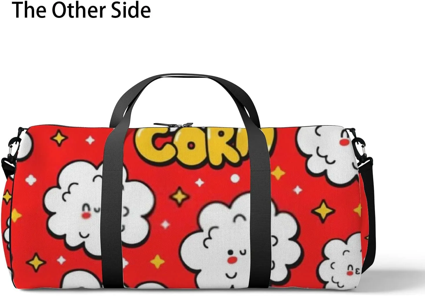 Sports Gym Bag for Women and Men Waterproof Cute Popcorn Pattern Red Duffel Bag Lightweight Carryon Traveling Boarding Gripsack
