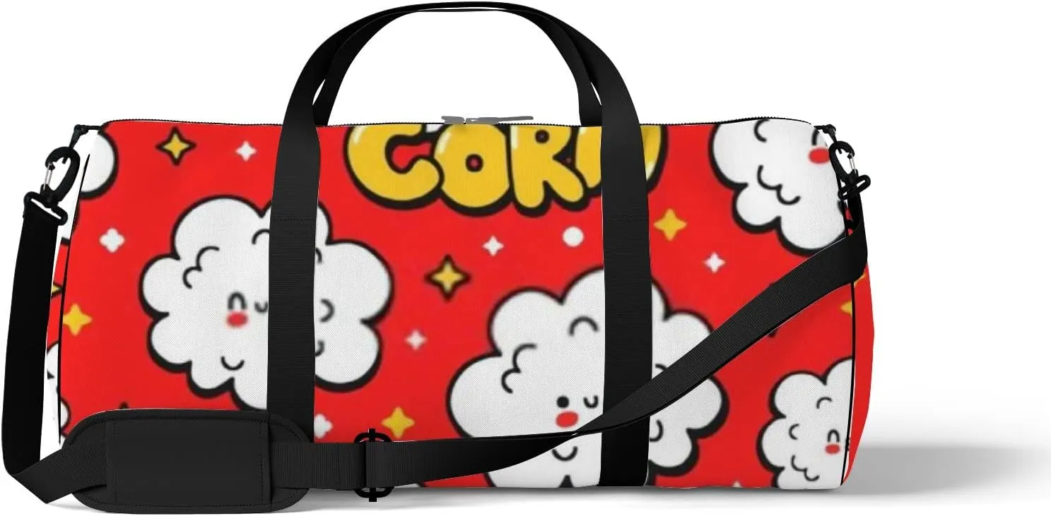 Sports Gym Bag for Women and Men Waterproof Cute Popcorn Pattern Red Duffel Bag Lightweight Carryon Traveling Boarding Gripsack