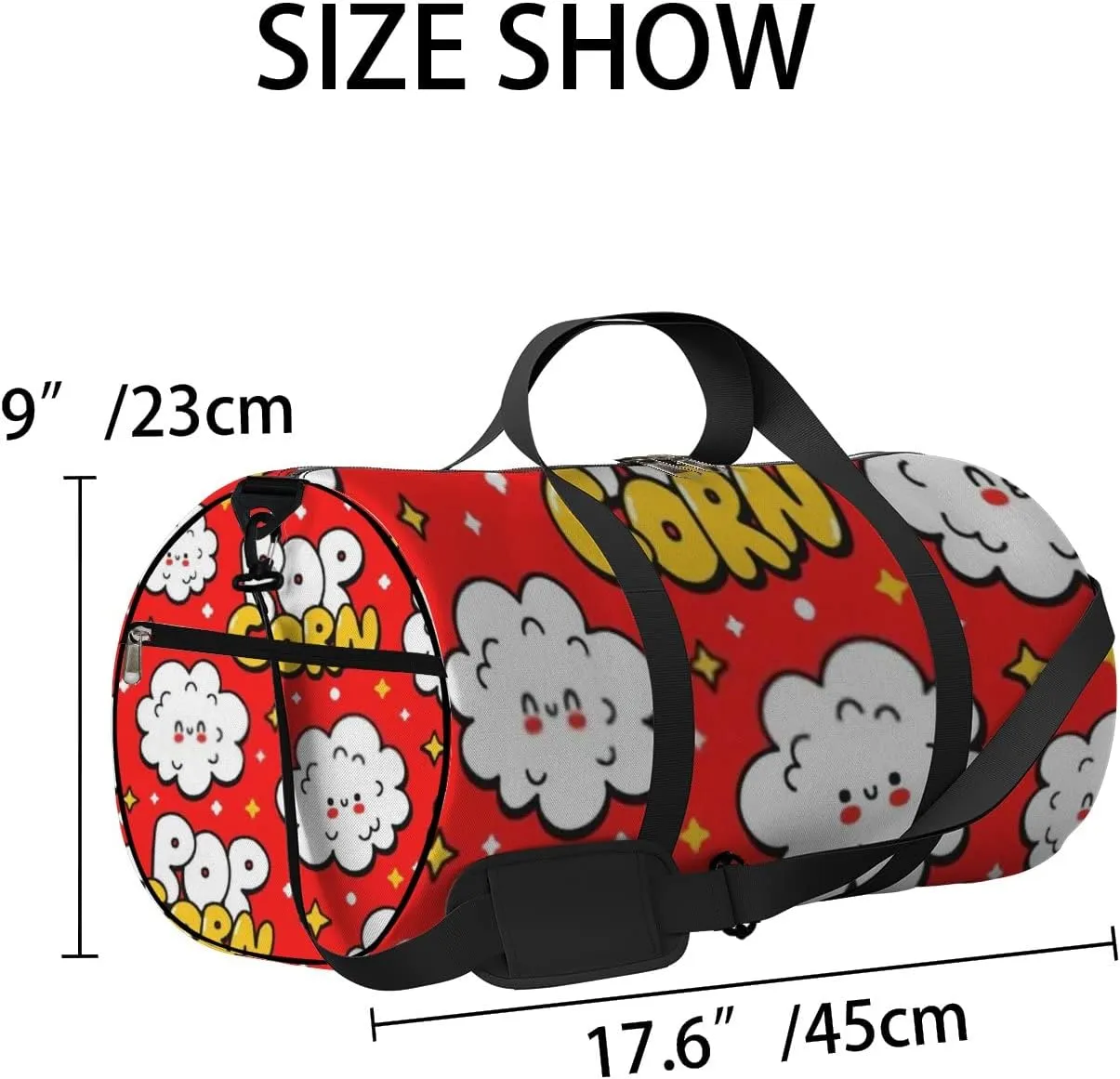 Sports Gym Bag for Women and Men Waterproof Cute Popcorn Pattern Red Duffel Bag Lightweight Carryon Traveling Boarding Gripsack