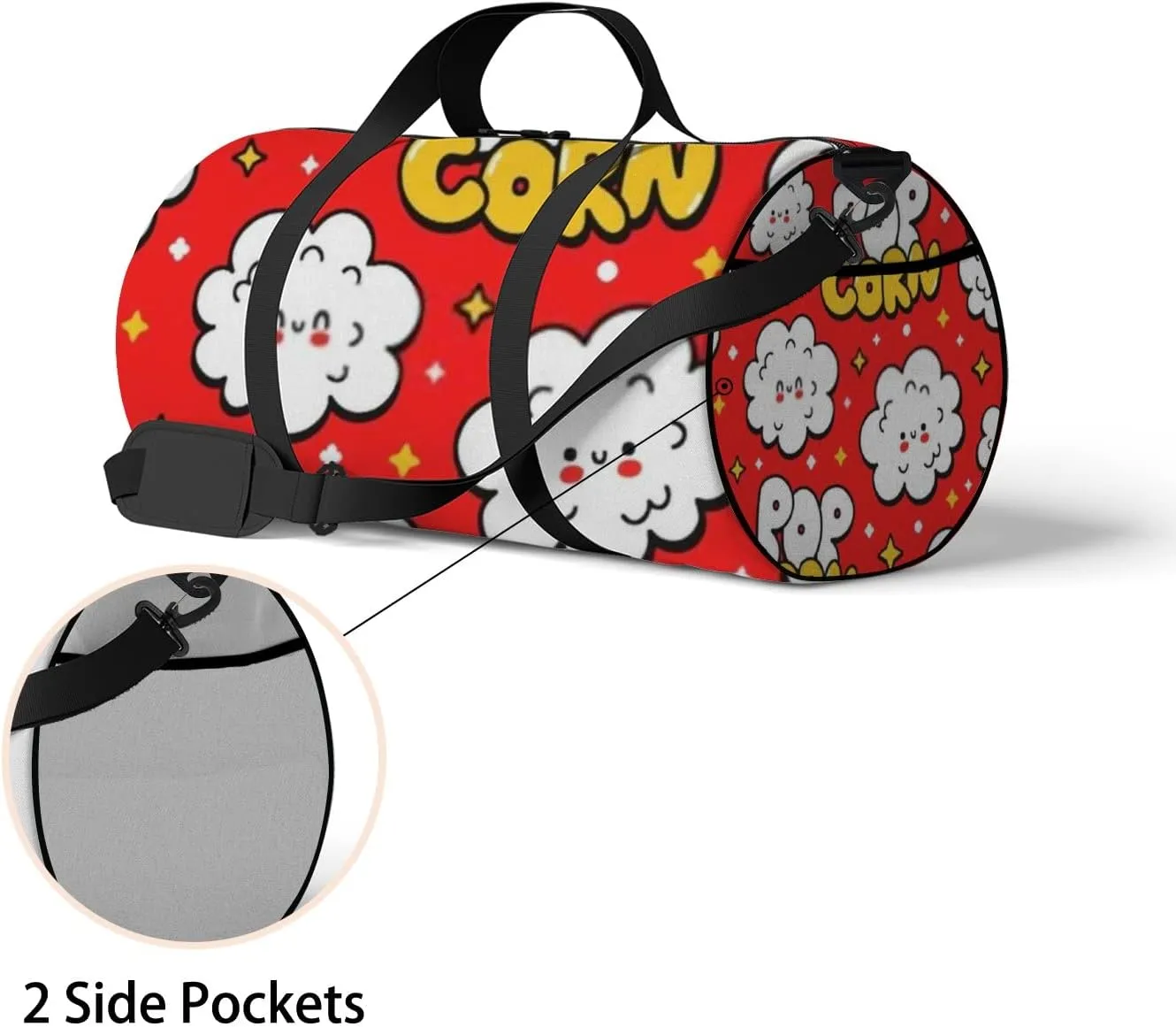 Sports Gym Bag for Women and Men Waterproof Cute Popcorn Pattern Red Duffel Bag Lightweight Carryon Traveling Boarding Gripsack