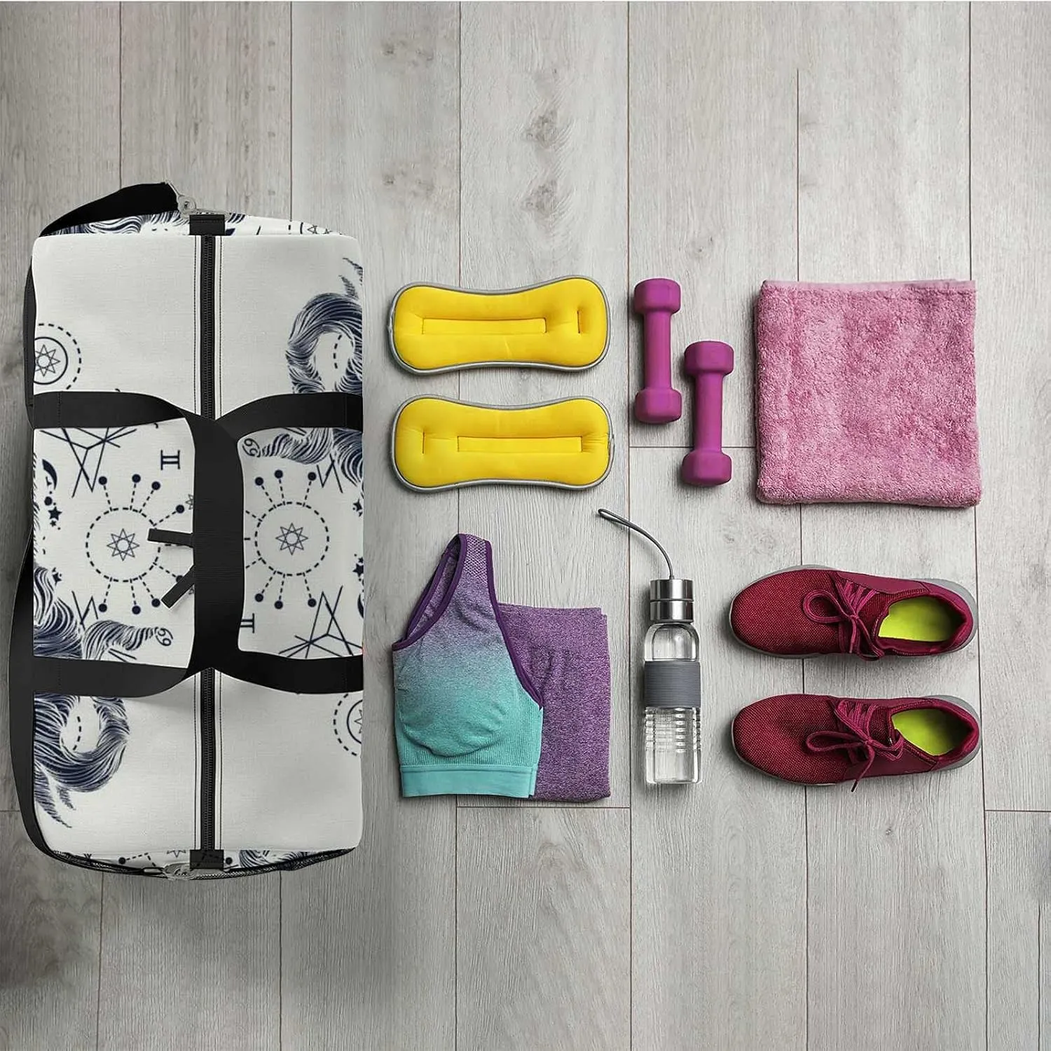Sports Gym Bag for Women and Men Waterproof Elephant Art Style Duffel Bag Lightweight Carryon Traveling Boarding Gripsack