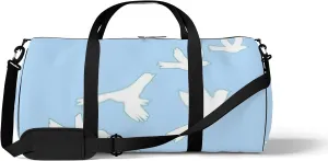 Sports Gym Bag for Women and Men Waterproof Flying Dove Bird Geometrical Cute Blue Duffel Bag Lightweight Carryon Traveling Boarding Gripsack