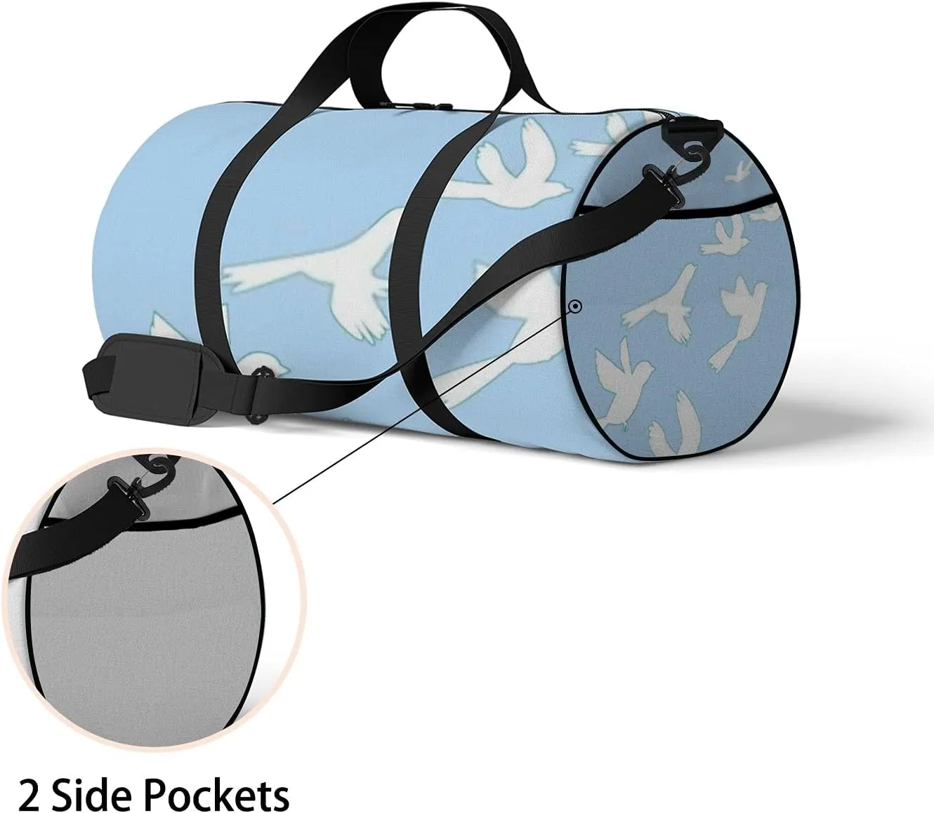 Sports Gym Bag for Women and Men Waterproof Flying Dove Bird Geometrical Cute Blue Duffel Bag Lightweight Carryon Traveling Boarding Gripsack