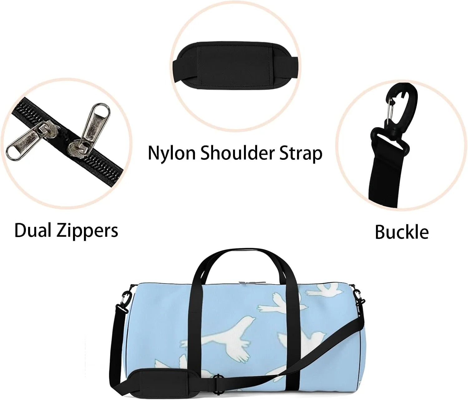 Sports Gym Bag for Women and Men Waterproof Flying Dove Bird Geometrical Cute Blue Duffel Bag Lightweight Carryon Traveling Boarding Gripsack