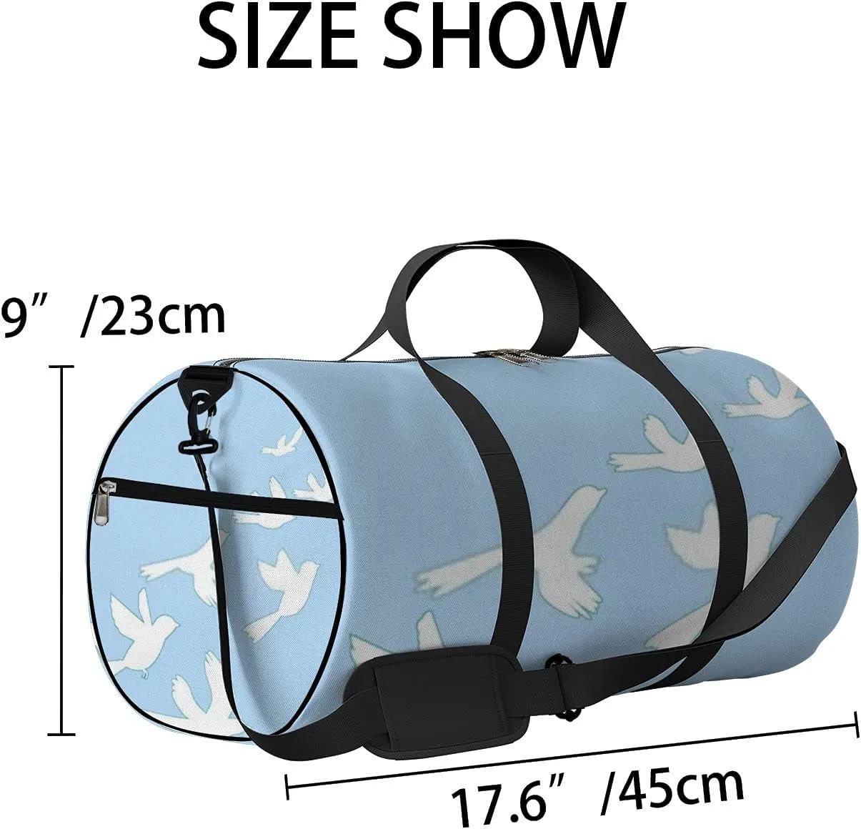 Sports Gym Bag for Women and Men Waterproof Flying Dove Bird Geometrical Cute Blue Duffel Bag Lightweight Carryon Traveling Boarding Gripsack
