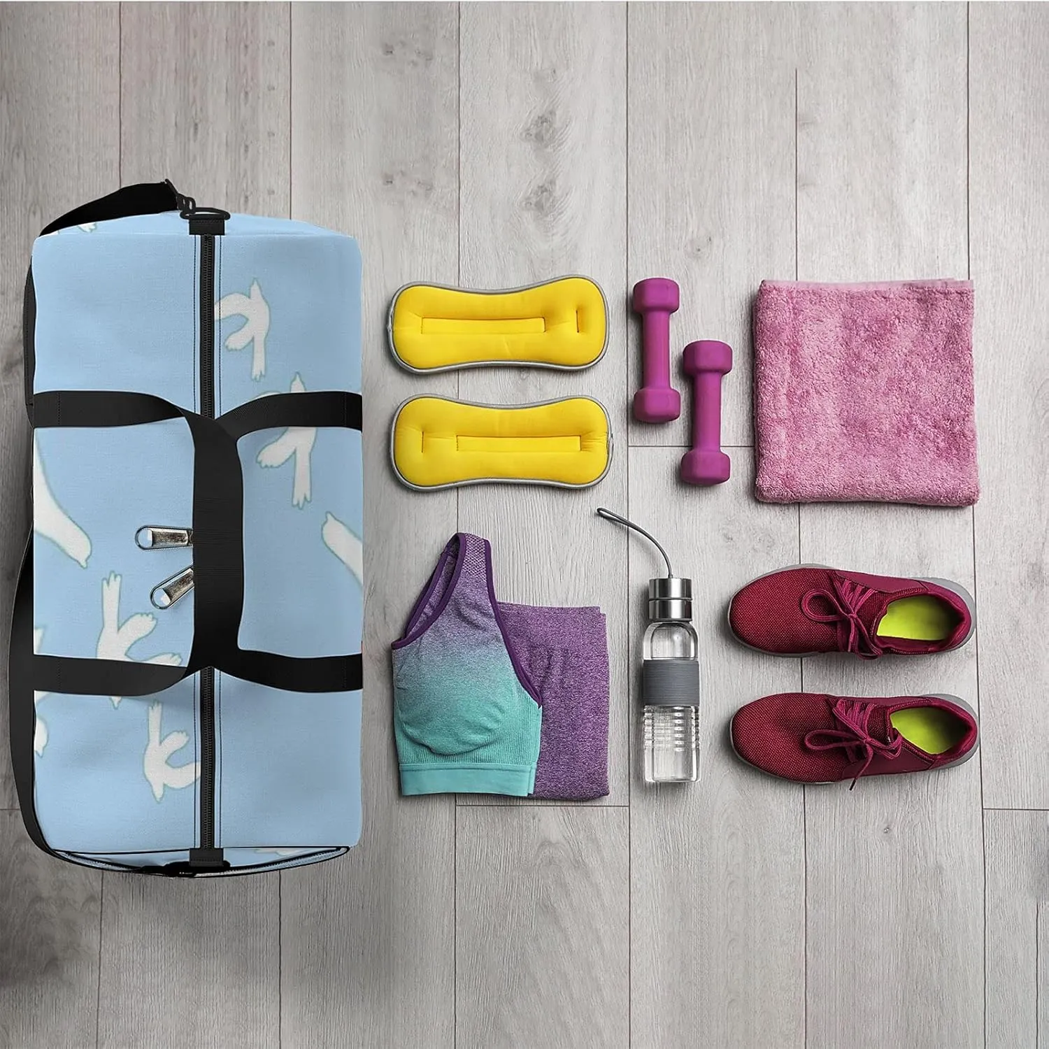 Sports Gym Bag for Women and Men Waterproof Flying Dove Bird Geometrical Cute Blue Duffel Bag Lightweight Carryon Traveling Boarding Gripsack