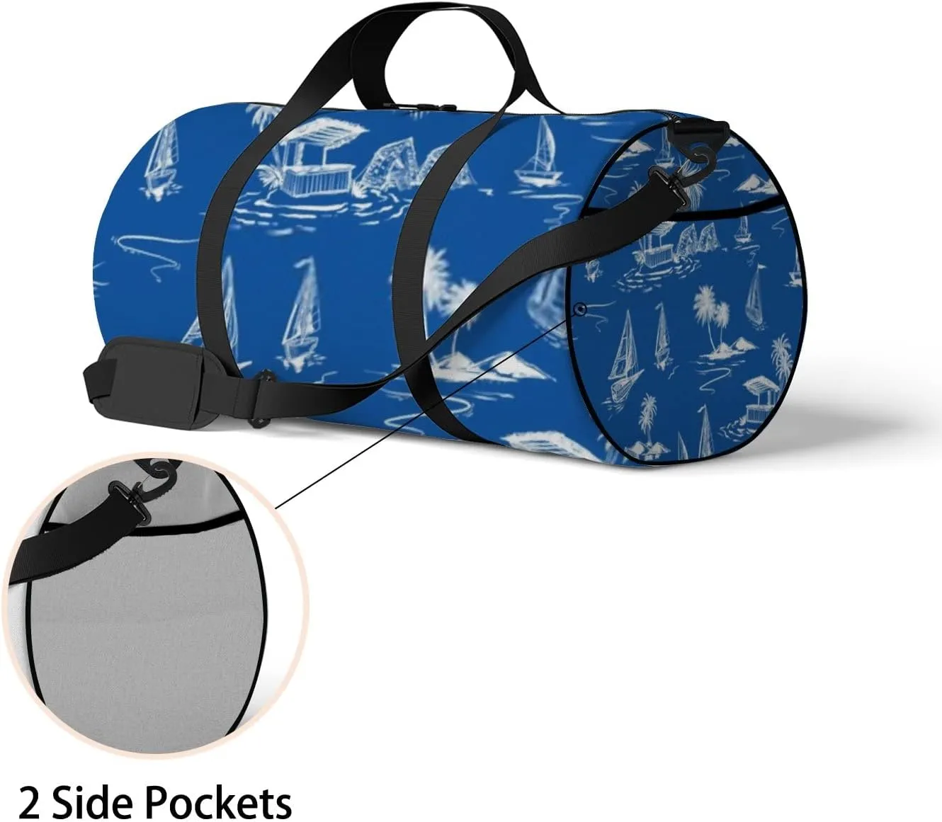 Sports Gym Bag for Women and Men Waterproof Hand Sketch Island Pattern Ocean Blue Duffel Bag Lightweight Carryon Traveling Boarding Gripsack