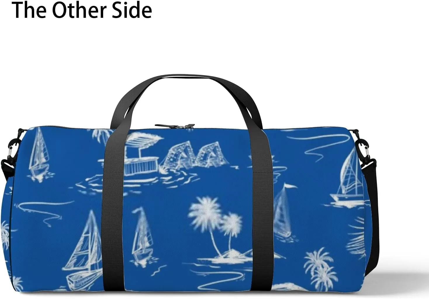 Sports Gym Bag for Women and Men Waterproof Hand Sketch Island Pattern Ocean Blue Duffel Bag Lightweight Carryon Traveling Boarding Gripsack