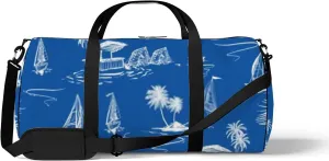 Sports Gym Bag for Women and Men Waterproof Hand Sketch Island Pattern Ocean Blue Duffel Bag Lightweight Carryon Traveling Boarding Gripsack