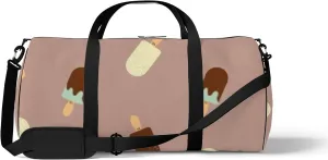 Sports Gym Bag for Women and Men Waterproof Ice Cream Pattern Brown Duffel Bag Lightweight Carryon Traveling Boarding Gripsack