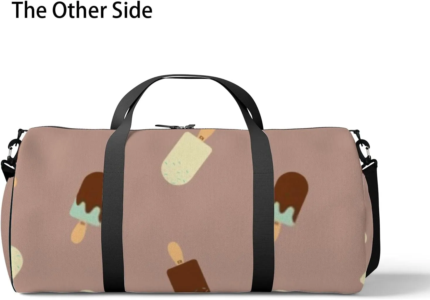 Sports Gym Bag for Women and Men Waterproof Ice Cream Pattern Brown Duffel Bag Lightweight Carryon Traveling Boarding Gripsack