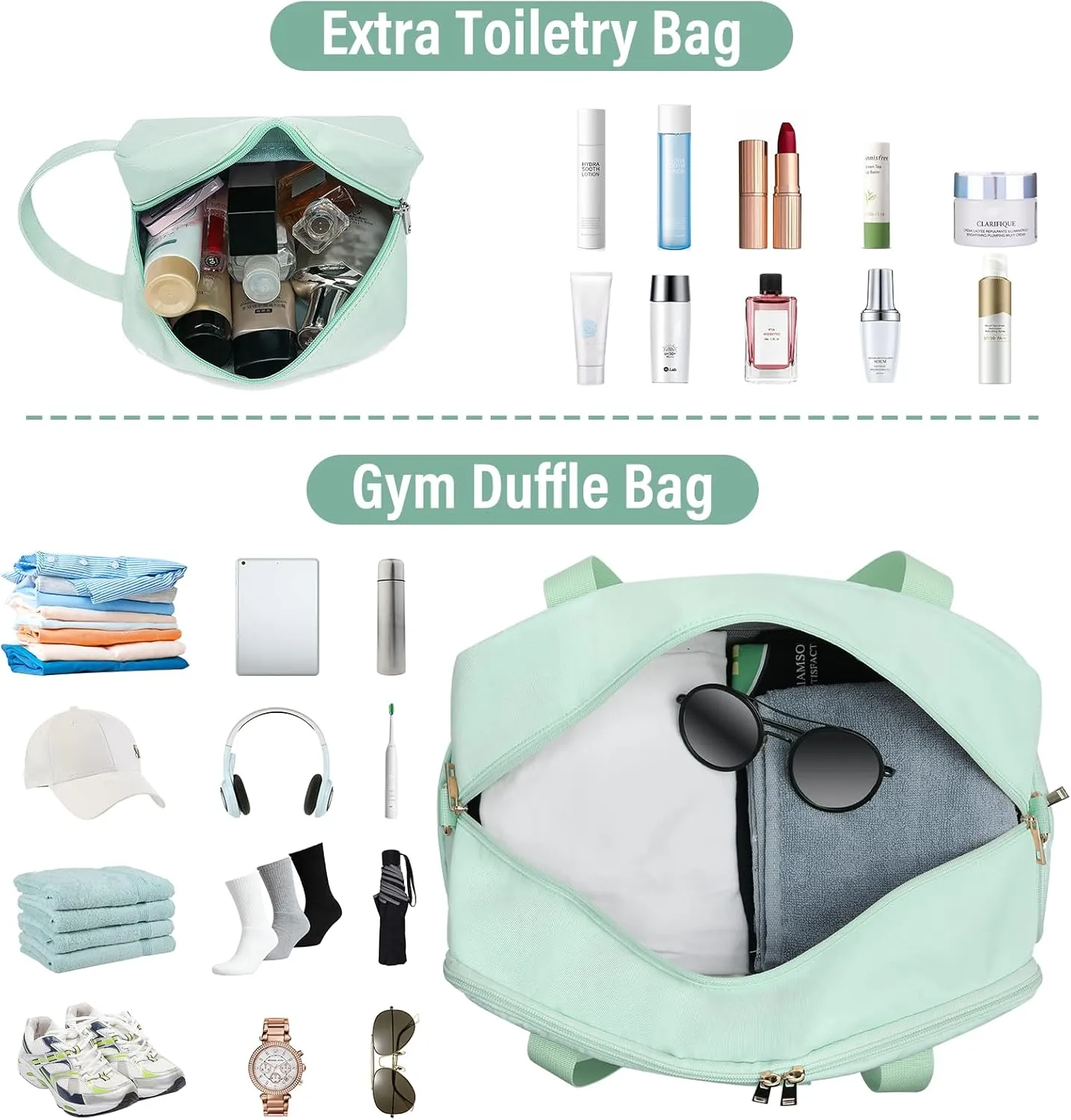 Sports Gym Bag for Women, Travel Duffle Bag with Shoe Compartment & Wet Pocket, Fitness Yoga Bag Weekender Overnight Bag Small