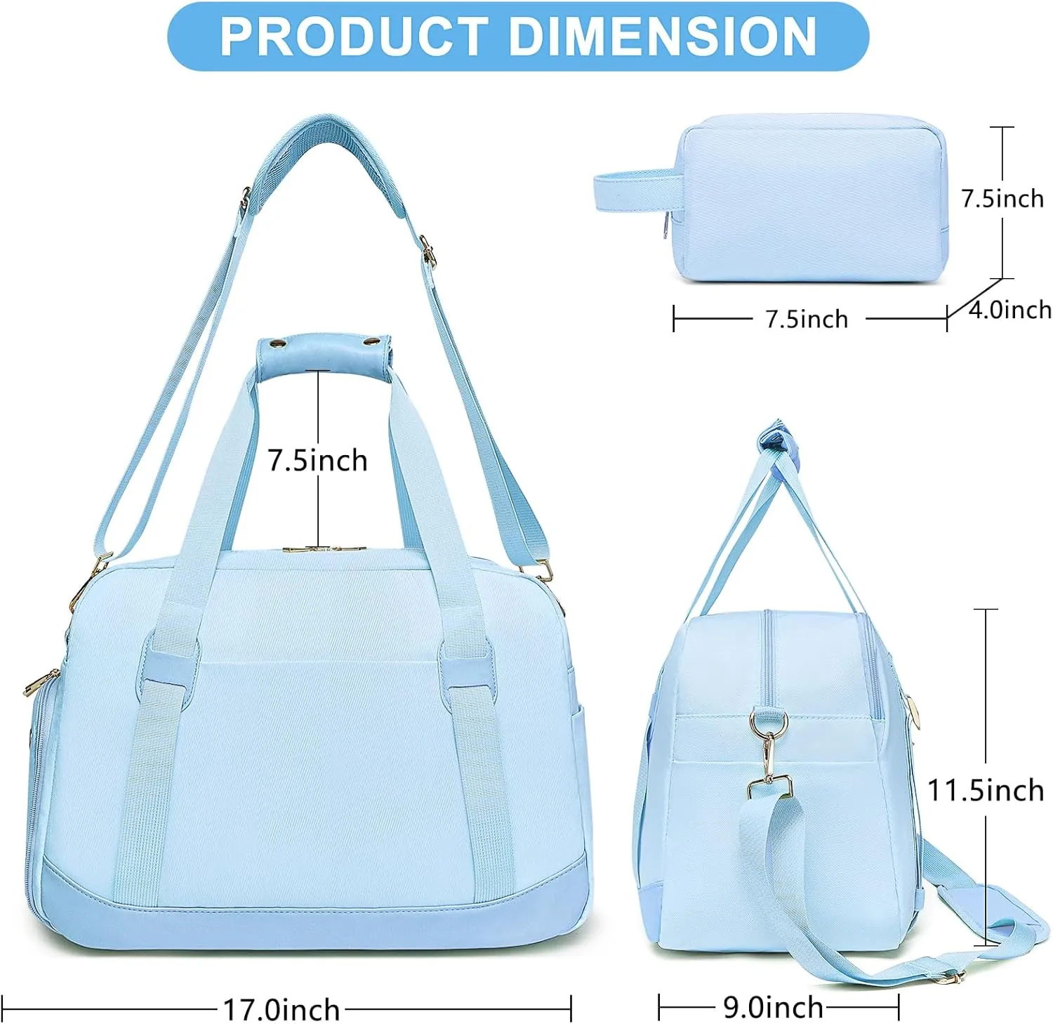 Sports Gym Bag for Women, Travel Duffle Bag with Shoe Compartment & Wet Pocket, Fitness Yoga Bag Weekender Overnight Bag Small