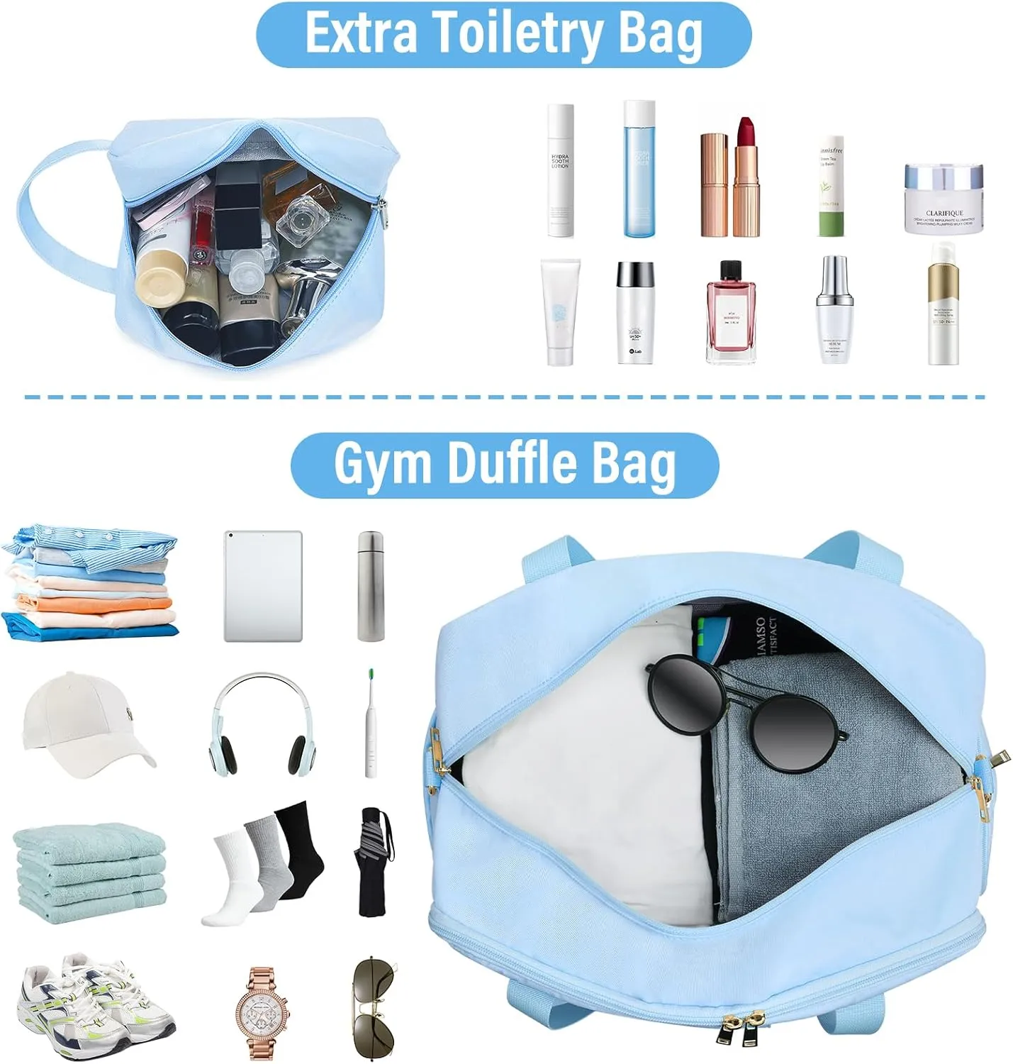 Sports Gym Bag for Women, Travel Duffle Bag with Shoe Compartment & Wet Pocket, Fitness Yoga Bag Weekender Overnight Bag Small