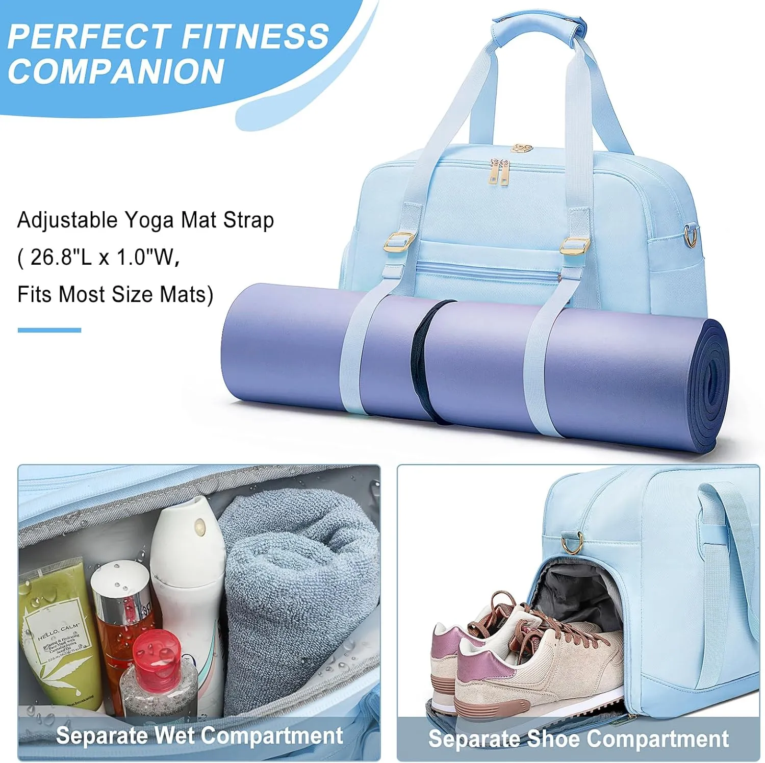 Sports Gym Bag for Women, Travel Duffle Bag with Shoe Compartment & Wet Pocket, Fitness Yoga Bag Weekender Overnight Bag Small