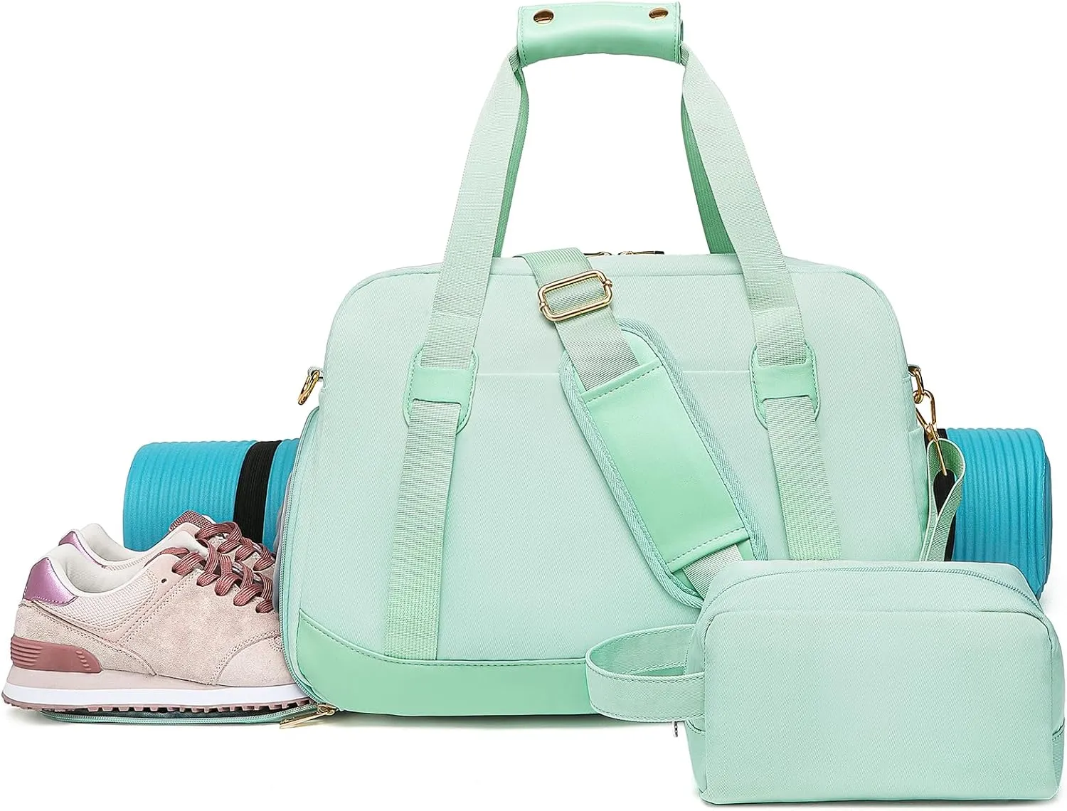 Sports Gym Bag for Women, Travel Duffle Bag with Shoe Compartment & Wet Pocket, Fitness Yoga Bag Weekender Overnight Bag Small