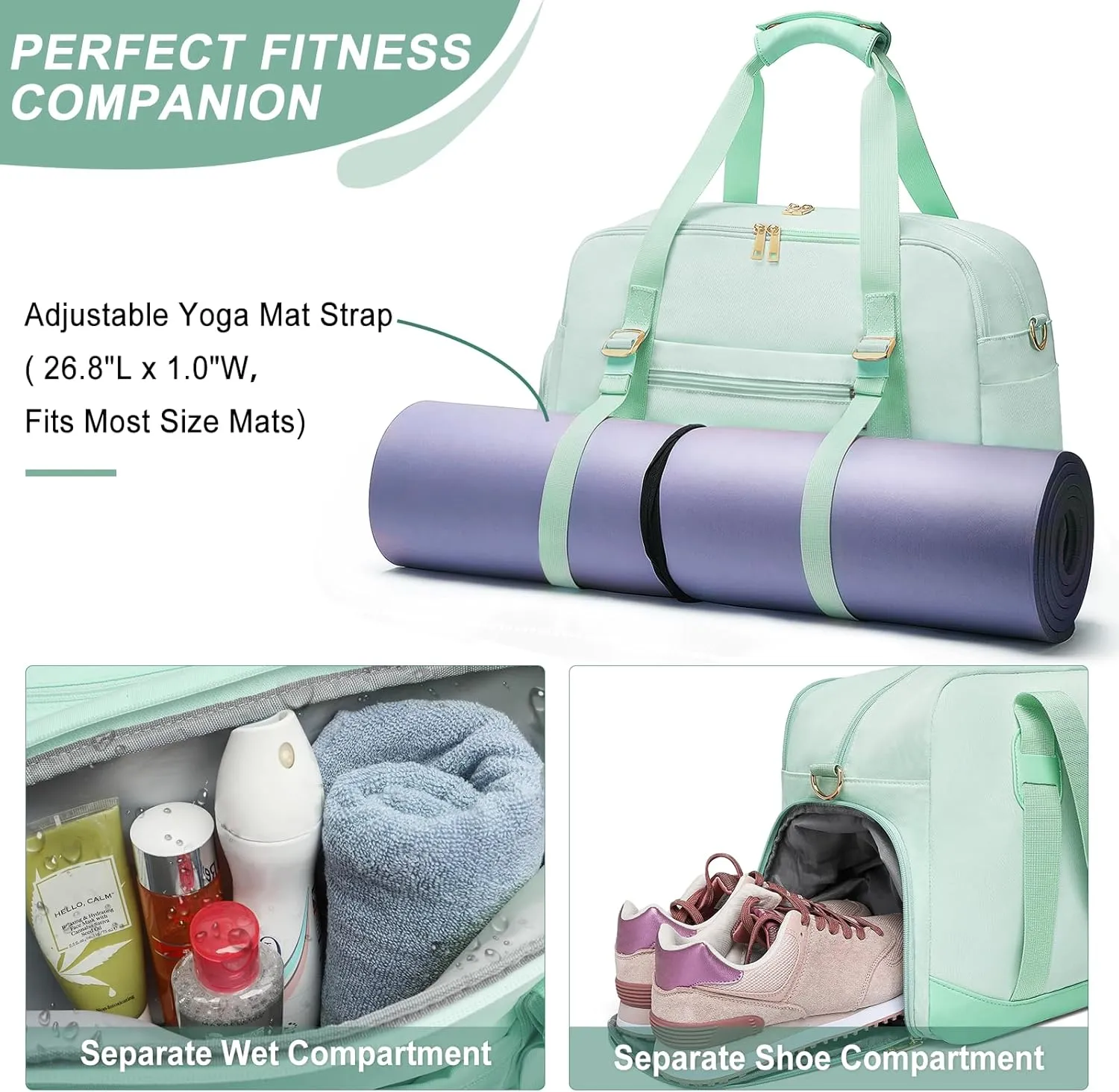 Sports Gym Bag for Women, Travel Duffle Bag with Shoe Compartment & Wet Pocket, Fitness Yoga Bag Weekender Overnight Bag Small