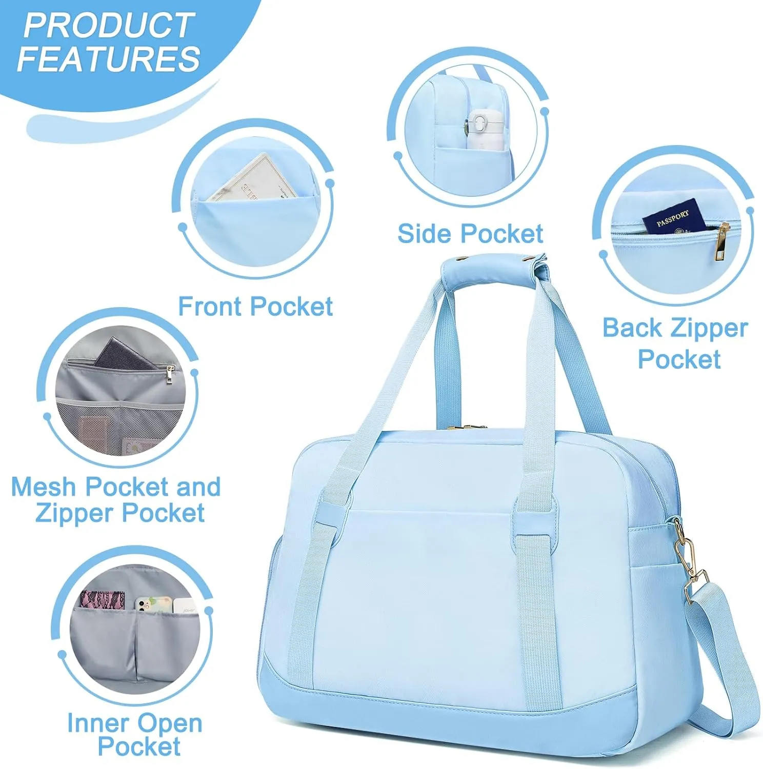 Sports Gym Bag for Women, Travel Duffle Bag with Shoe Compartment & Wet Pocket, Fitness Yoga Bag Weekender Overnight Bag Small