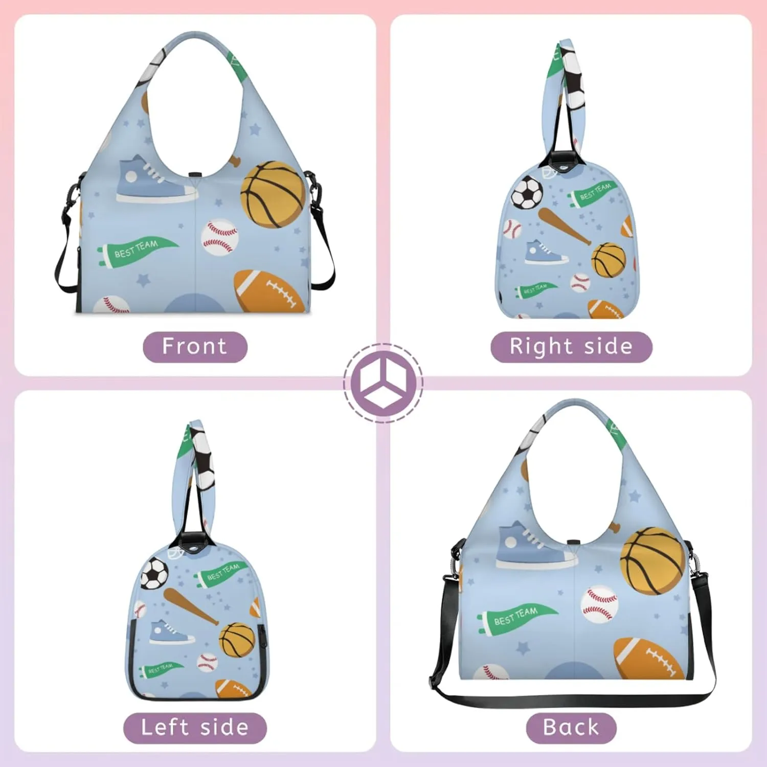 Sports Team Pattern Gym Bag Yoga Mat Tote for Women with Shoes Compartment Lightweight Duffle Travel Carrier Wet Dry Storage Pockets Adjustable Pilates Mats Shoulder Bags for Sport Swim