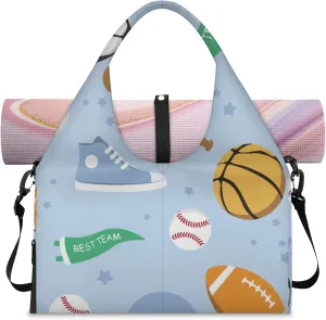 Sports Team Pattern Gym Bag Yoga Mat Tote for Women with Shoes Compartment Lightweight Duffle Travel Carrier Wet Dry Storage Pockets Adjustable Pilates Mats Shoulder Bags for Sport Swim