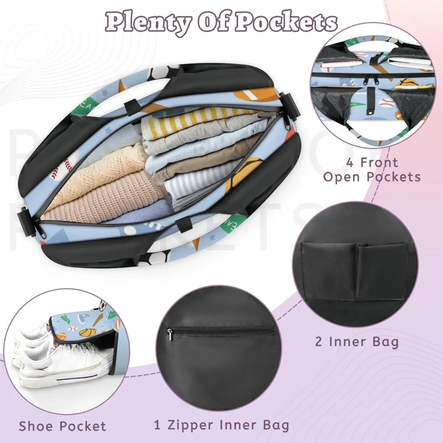 Sports Team Pattern Gym Bag Yoga Mat Tote for Women with Shoes Compartment Lightweight Duffle Travel Carrier Wet Dry Storage Pockets Adjustable Pilates Mats Shoulder Bags for Sport Swim