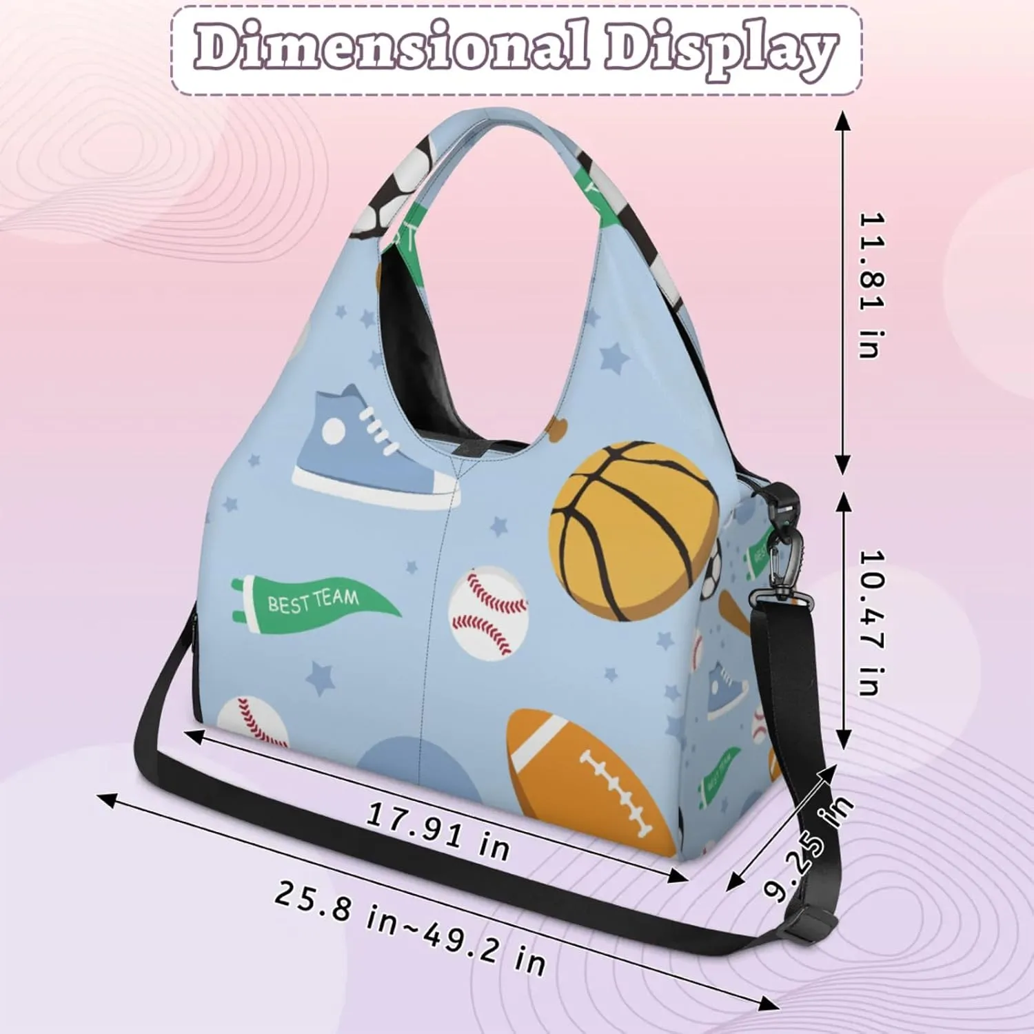 Sports Team Pattern Gym Bag Yoga Mat Tote for Women with Shoes Compartment Lightweight Duffle Travel Carrier Wet Dry Storage Pockets Adjustable Pilates Mats Shoulder Bags for Sport Swim
