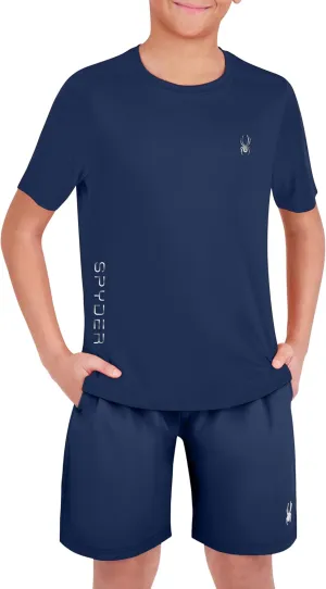 Spyder Boys' Short Sleeve Rash Guard – UPF 30  Sun Protection, Quick-Dry, 4-Way Stretch Swim Shirt for Beach & Water Sports