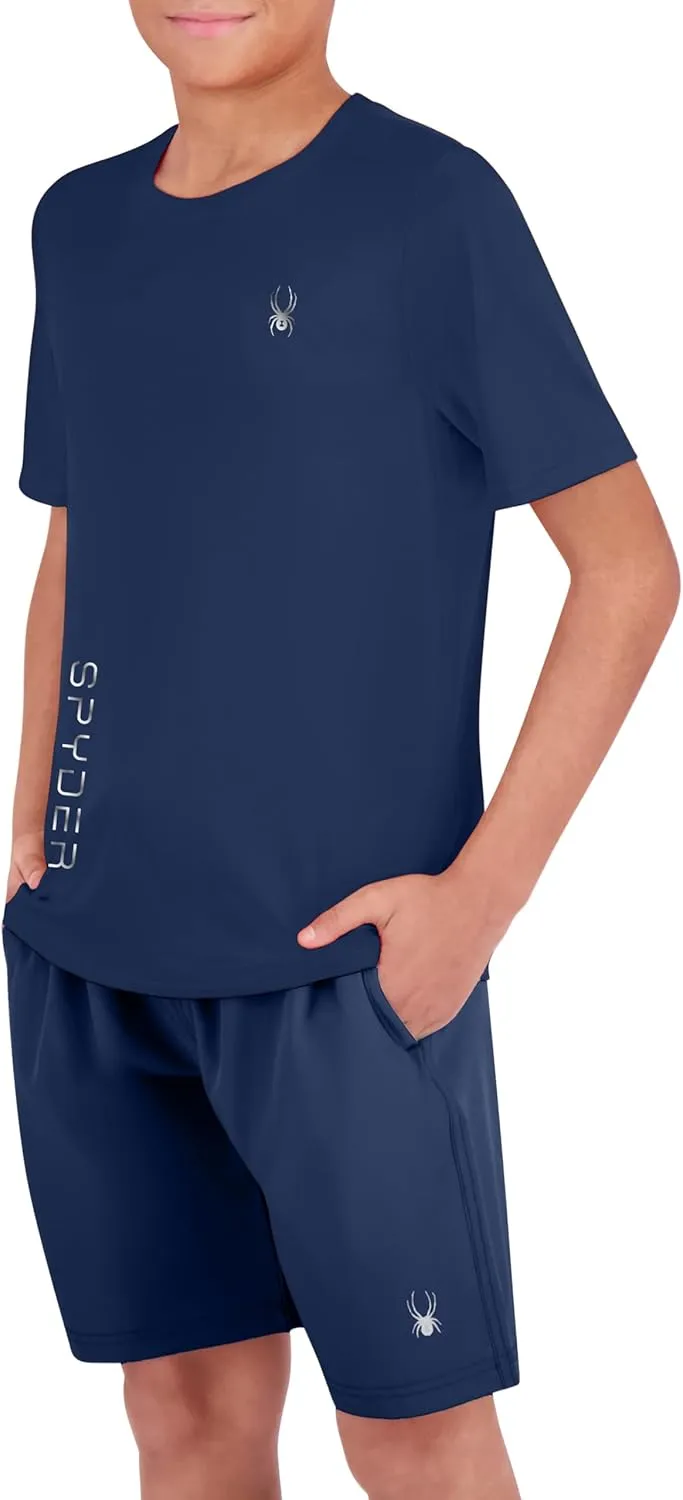 Spyder Boys' Short Sleeve Rash Guard – UPF 30  Sun Protection, Quick-Dry, 4-Way Stretch Swim Shirt for Beach & Water Sports
