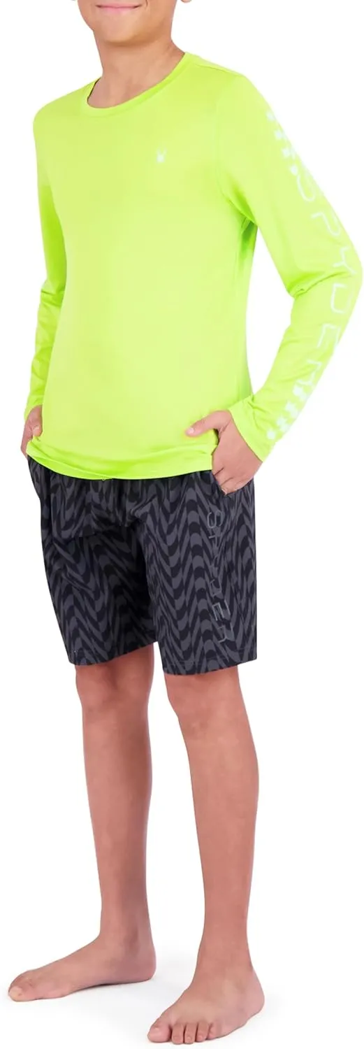 Spyder Kid's Swimwear Boys' Long Sleeve Rash Guard – UPF 30  Protection, Quick-Dry, 4-Way Stretch Swim Shirt
