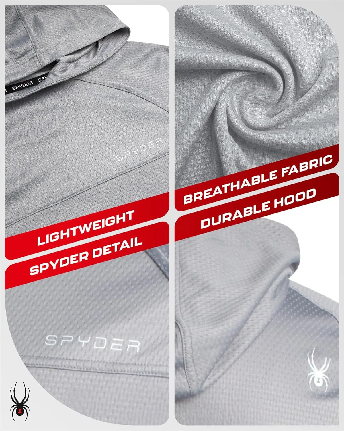 Spyder Mens Rash Guard Long Sleeve Sun Hoodie Shirt - UPF 50  UV Protection Quick Dry Moisture Wicking Fishing & Swim Shirt