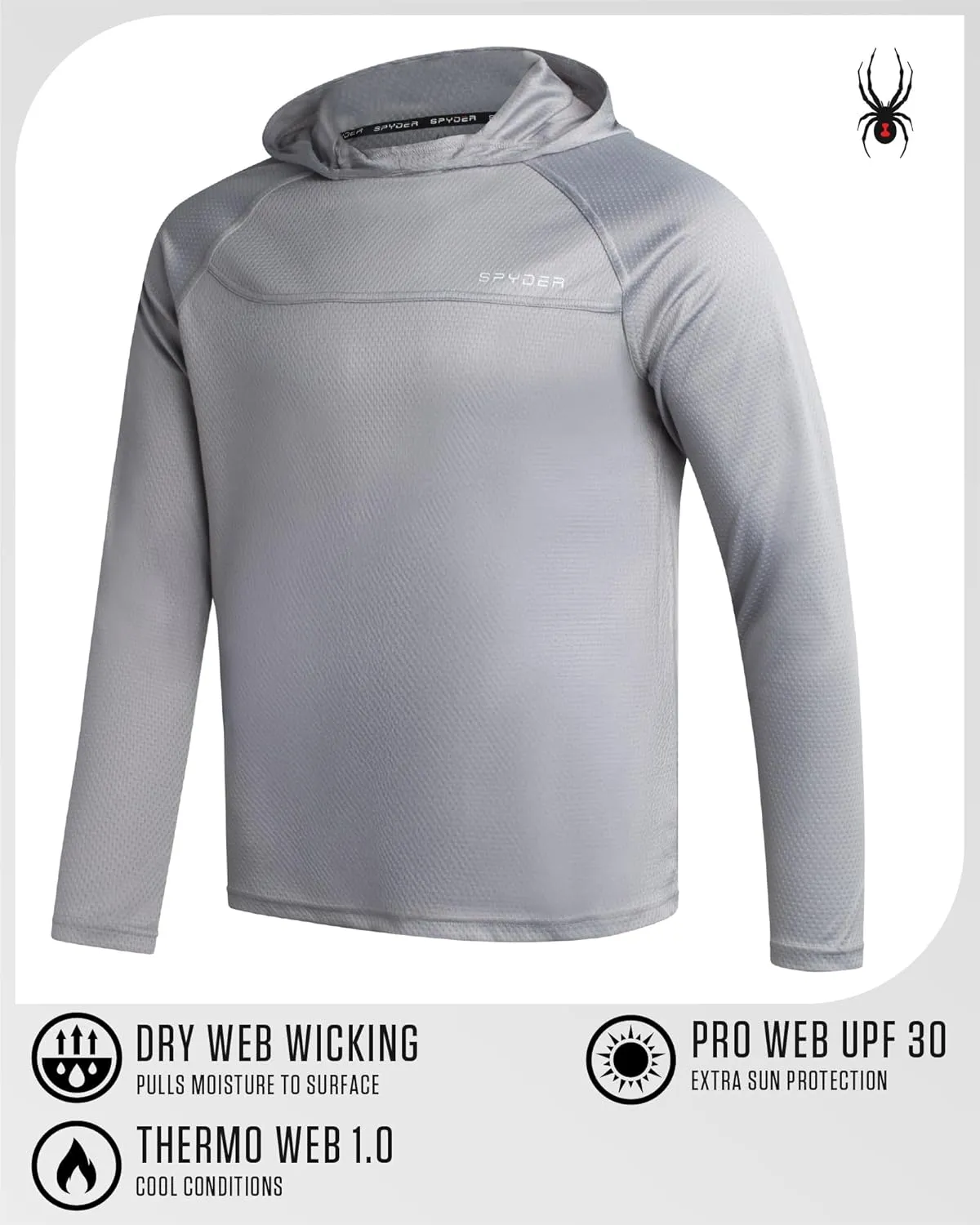Spyder Mens Rash Guard Long Sleeve Sun Hoodie Shirt - UPF 50  UV Protection Quick Dry Moisture Wicking Fishing & Swim Shirt