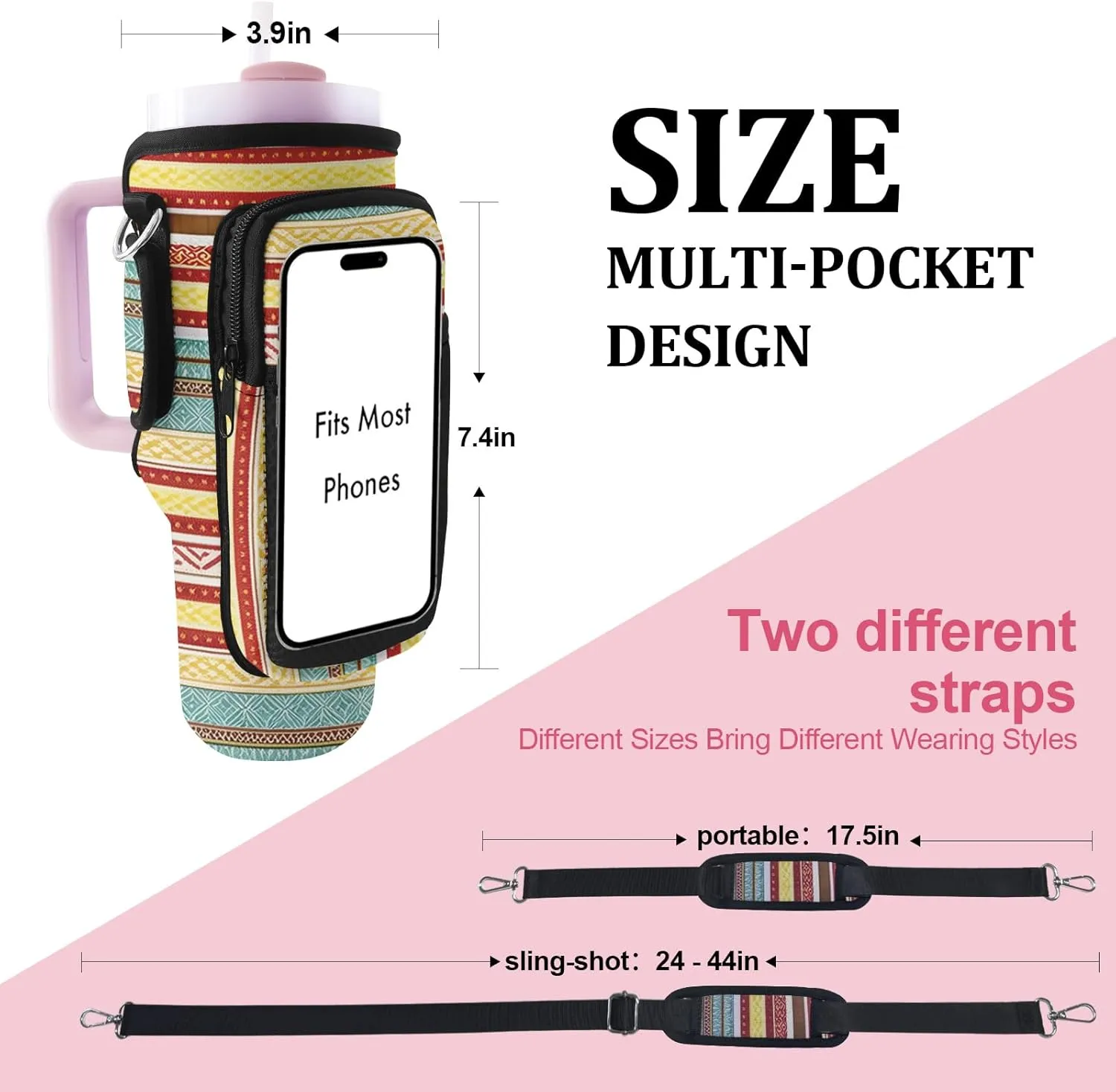 Stanley Carrier Bag for Stanley 40oz/30ozTumbler with Phone with 2 Adjustable Strap,3 Pockets Bottle Stanley Cup Carrier Bag & Case,Accessories for Hiking Travelling