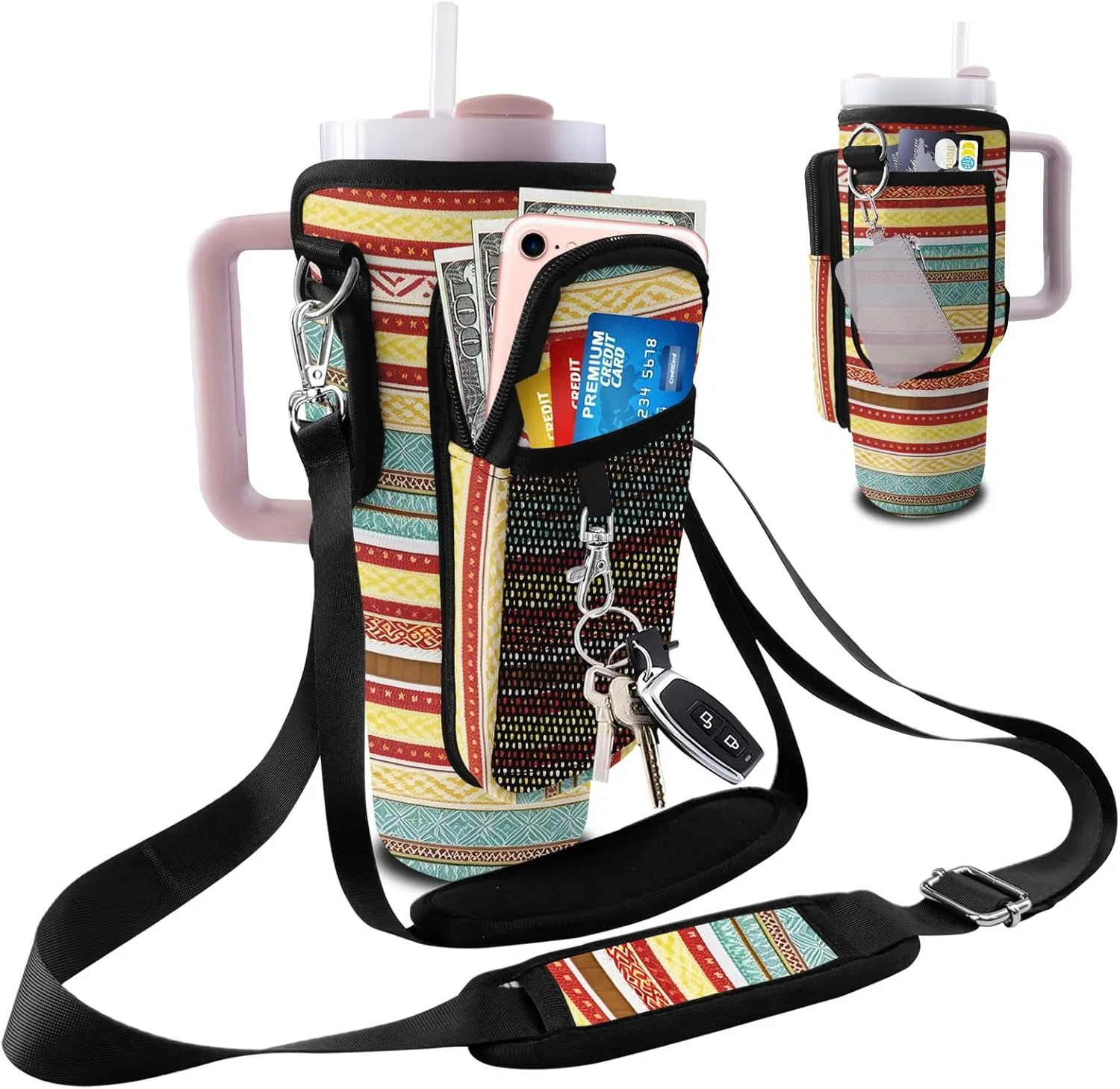 Stanley Carrier Bag for Stanley 40oz/30ozTumbler with Phone with 2 Adjustable Strap,3 Pockets Bottle Stanley Cup Carrier Bag & Case,Accessories for Hiking Travelling
