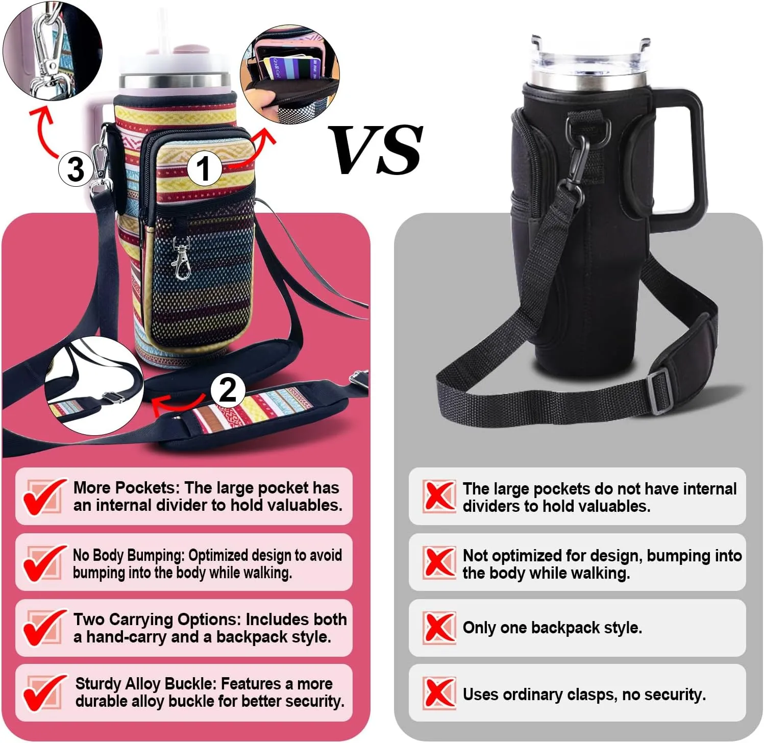 Stanley Carrier Bag for Stanley 40oz/30ozTumbler with Phone with 2 Adjustable Strap,3 Pockets Bottle Stanley Cup Carrier Bag & Case,Accessories for Hiking Travelling
