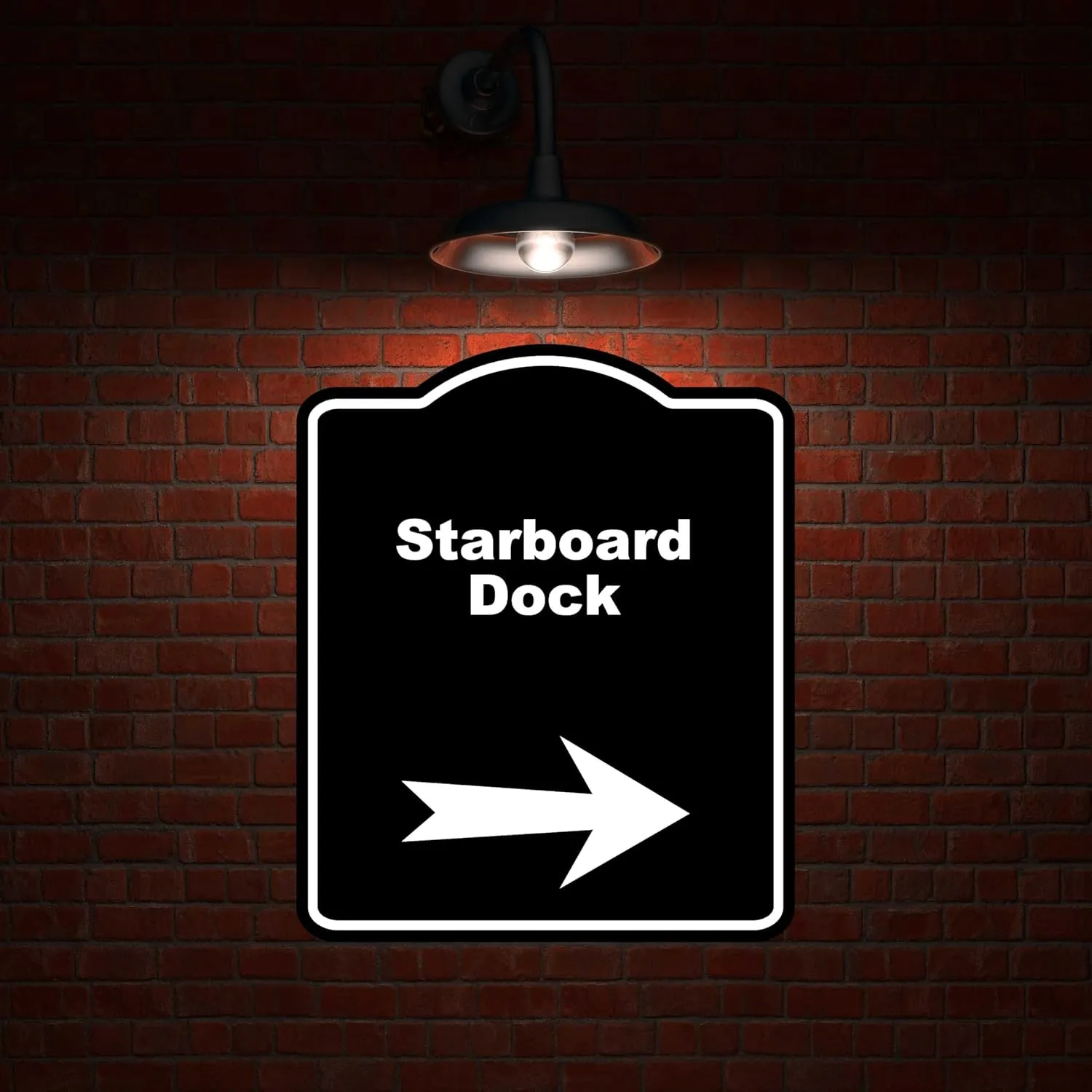Starboard Dock Black Sign Arrow Right Aluminum Composite Sign 15 x 18 inches