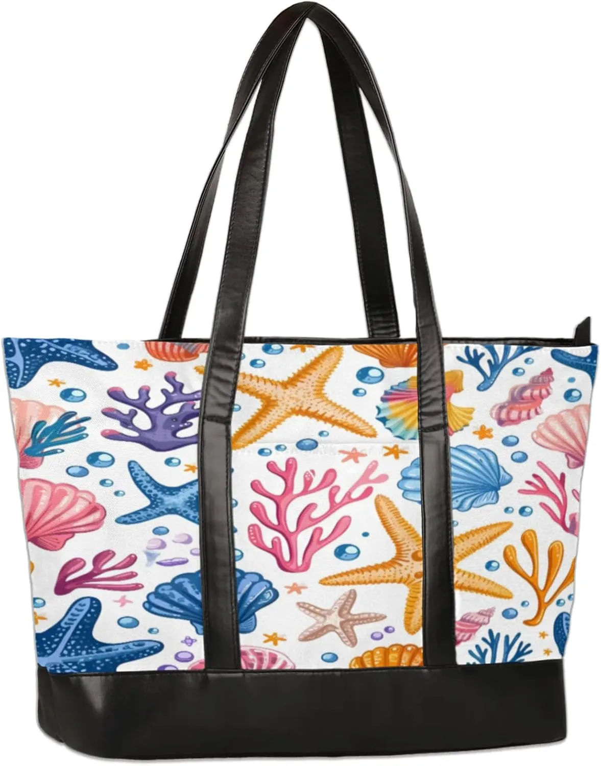 Starfish Coral Shell Watercolour Laptop Tote Bag for Women Lightweight Work Purse with Multiple Compartments Fits 13-15.6 Inch Laptop Tablet Shoulder Bag for Office Travel Daily Use