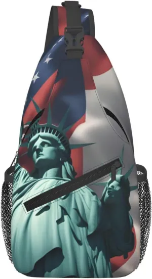Statue Of Liberty Flag Men'S Casual Chest Crossbody Bag, Lightweight Durable Shoulder Sling Pack For Daily Use, Travel, And Outdoor.