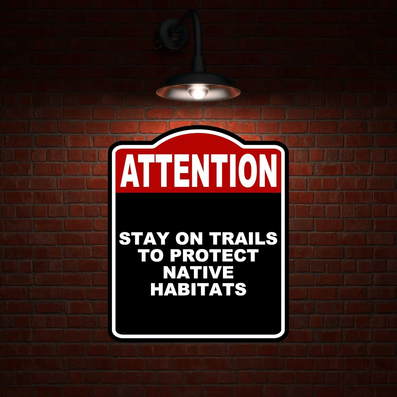 STAY ON TRAILS TO PROTECT NATIVE HABITATS Attention Red Black Aluminum Composite Sign 15 x 18 inches