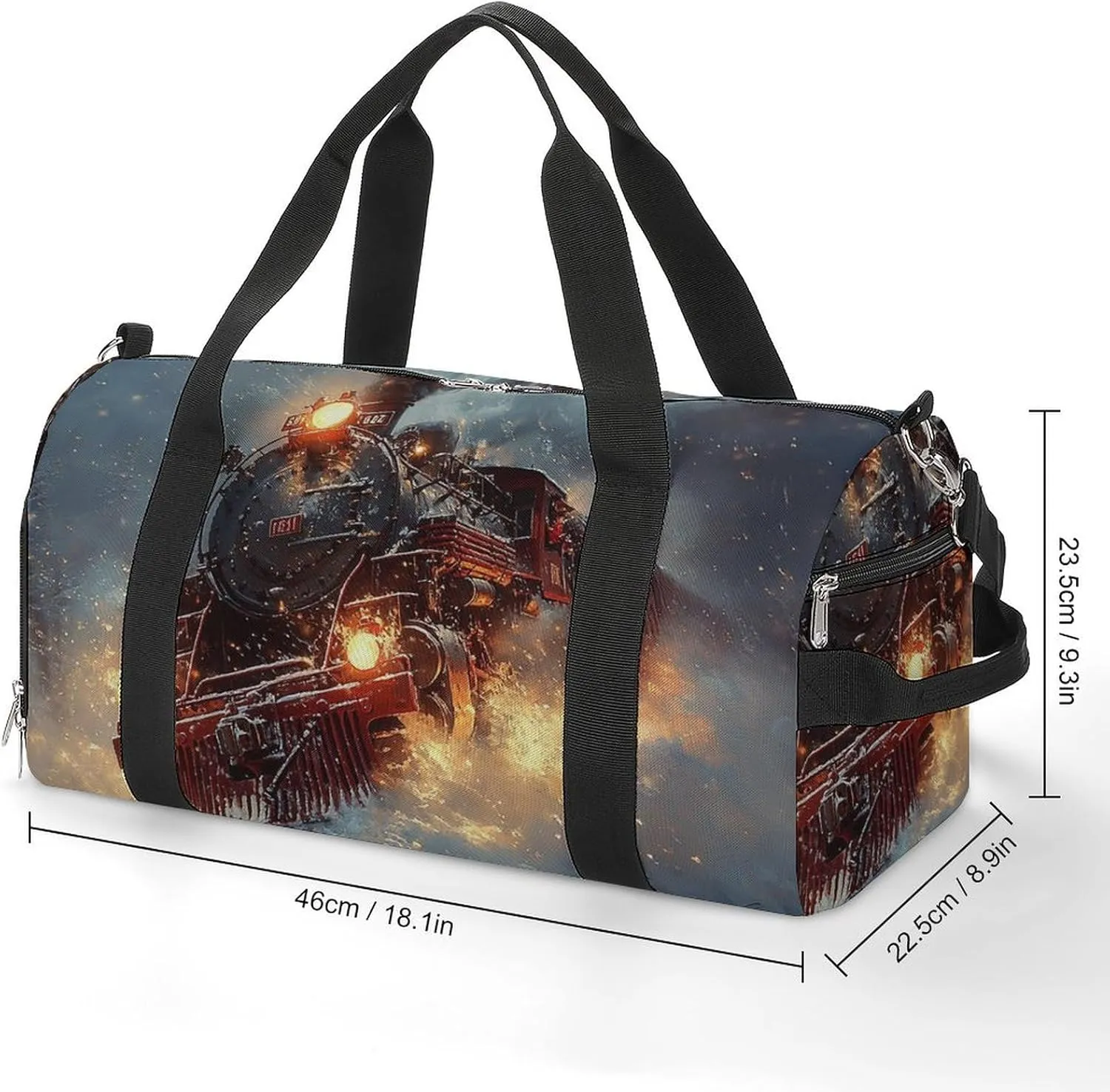 Steam Engine Pulling A Train Fitness Large Gym Bag for Unisex with Shoe Compartment & Wet Pocket