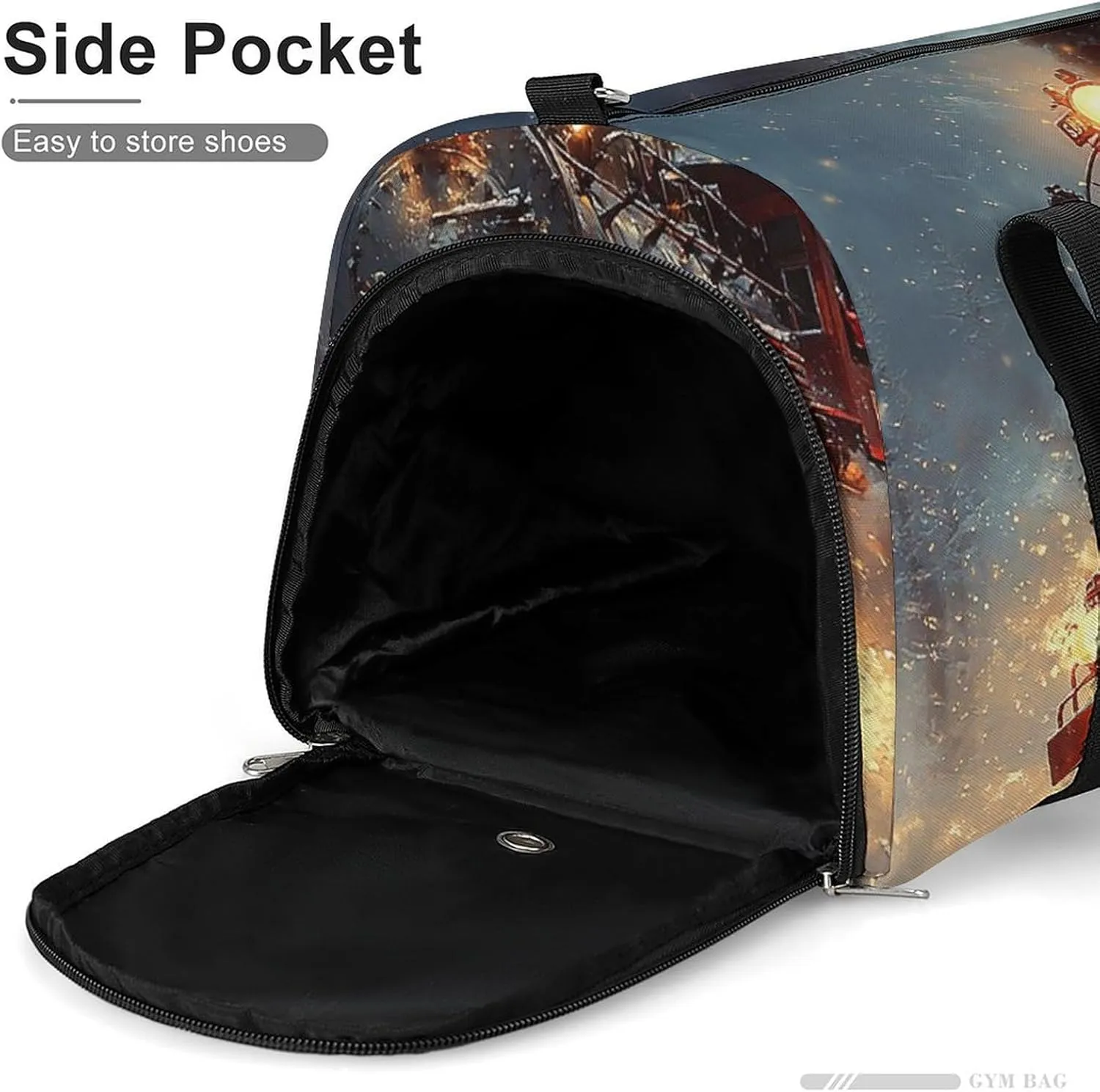 Steam Engine Pulling A Train Fitness Large Gym Bag for Unisex with Shoe Compartment & Wet Pocket